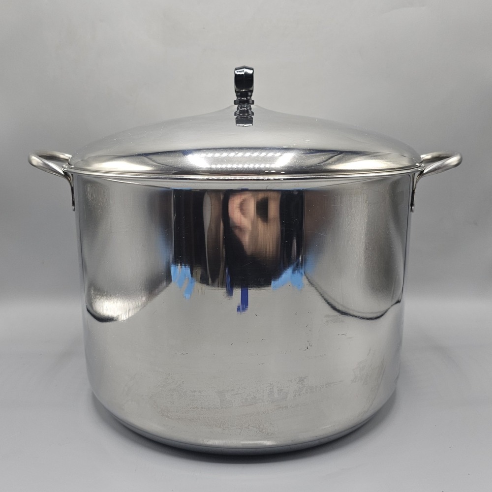 Vintage Farberware 16 Qt Stock Pot Stainless Steel Aluminum Clad W/ Lid Made USA